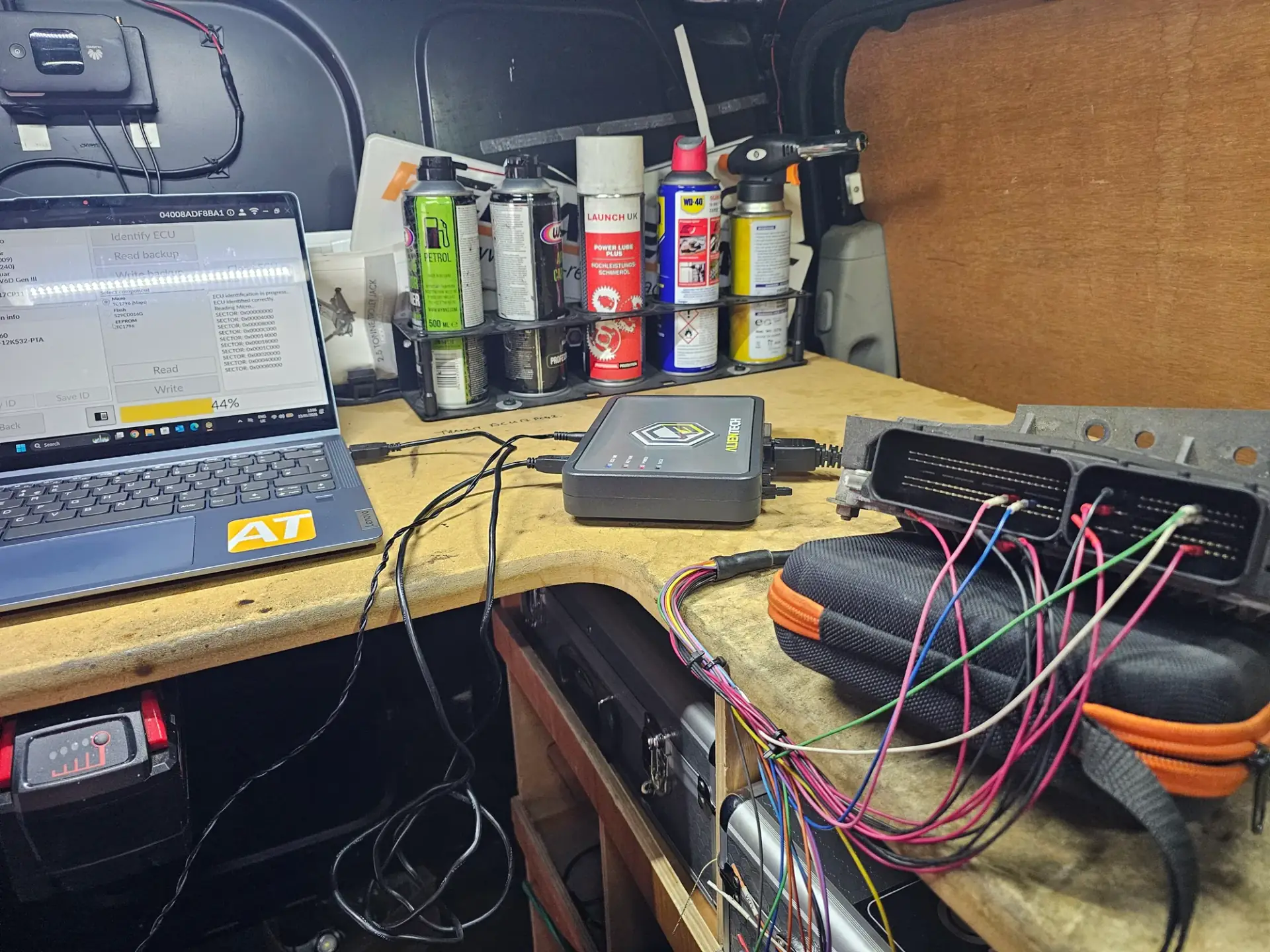 Inside the franchise van — the mobile remapping workstation you train on. Live territories: Southwest HQ, Bristol, Scotland